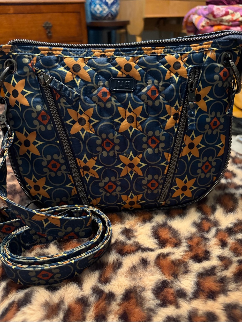 Lug Swivel Navy and Mustard Patterned Crossbody Bag